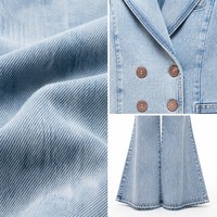 Veste courte en denim délavé 11oz à revers crantés et double boutonnage, et jean évasé à jambe large pour femme, tailles OEM XS-5XL