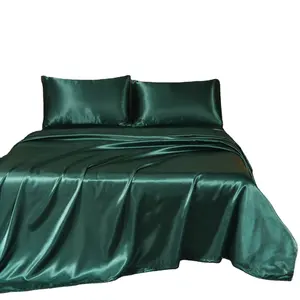 مصنع الجملة الفاخرة الحرير ستوكات البوليستر ورقة مجموعة الأخضر مجموعة لحاف مجموعة الساتان ورقة مسطحة المجهزة ورقة طقم سرير
