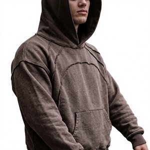 Sweat à capuche vintage pour homme, coupe oversize, effet délavé, avec panneaux à bords bruts, style streetwear, en molleton épais - Product Image 2