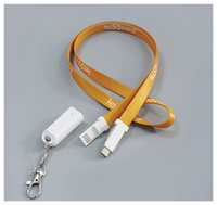 Adaptateur croisé 3-en-1 : Câble de charge avec cordon tour de cou, porte-badge et boucle de sécurité, câble de données à charge rapide, logo personnalisé