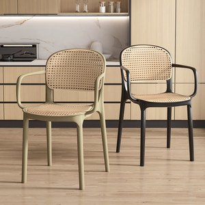 <span class=keywords><strong>Chaise</strong></span> de restaurant et tabouret de table à manger d'extérieur en rotin nordique, avec dossier et accoudoirs empilables en plastique épaissi - Product Image 3