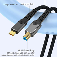 Cable de Impresora USB B 3.0 a USB C, USB 3.0 Tipo B, 5 Gbps, Trenzado de Nailon, Compatible con Base de Conexión, Disco Duro Externo, Escáner