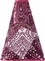 Dentelle africaine brodée de perles et de sequins, 100% polyester, motif floral élégant et luxueux pour robes de mariée et vêtements de soirée