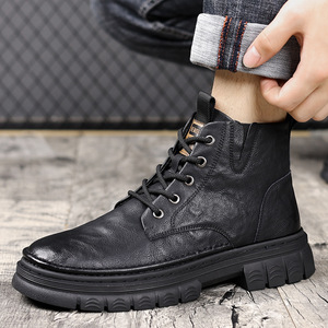 Botas para Hombre, con Punta Redonda, de Cuero, con Cordones, Antideslizantes, Forro de Felpa, Suela de Goma, Botas de Trabajo Casuales de Invierno - Product Image 4