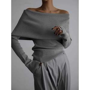 Suéter de un solo hombro con textura acanalada, top blanco para mujer - Product Image 3