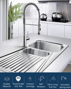 Robinet de cuisine monocommande chaud/froid KEMEN OEM, à poser sur plan, avec douchette extractible et design à ressort - Product Image 1