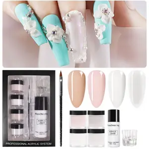 Kit de poder acrílico y líquido 3 en 1, extensiones de uñas en polvo de cristal, diseño de tallado de polímero, Nail Art