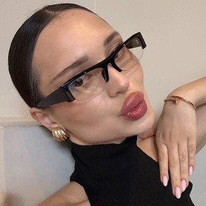 6422 Kacamata Hitam Pria Wanita Minimalis Setengah Bingkai Persegi UV400 Modis Retro Universal Dapat Dikustomisasi - Product Image 2