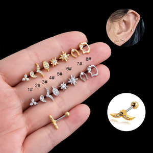 YW 20G Rose Curvo Cz Cartilagem Stud Hélice Torre Conch <span class=keywords><strong>Cat</strong></span> Parafuso Voltar Brinco De Aço Inoxidável Orelha Piercing Jóias - Product Image 1