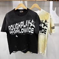 T-shirt Homme en Coton de Haute Qualité, Design Peinture Éclaboussée Effet Délavé Acide, Détails Effet Usé et Troués, Personnalisation Hot Diamond