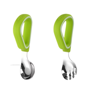 Juego de Cuchara y Tenedor de Silicona y Acero Inoxidable para Bebés, en Oferta - Product Image 1