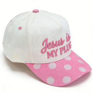 Casquette structurée à 5 panneaux avec broderie 3D personnalisée, couronne moyenne, rose et blanc à pois, visière de baseball pour le streetwear quotidien hip-hop - Product Image 3