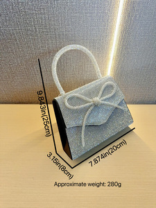 New Cross-border European American Vintage Fashion Full Bow Chain Small <b>Square</b> Cover Dinner Rhinestone Polyester Handbag Tanjing - Product Image 5