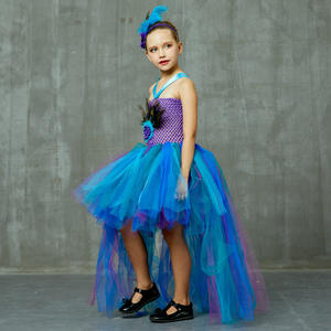 Vestido de Tul con <span class=keywords><strong>Plumas</strong></span> de Pavo Real Azul y Morado para Niña, con Tocado - Product Image 2