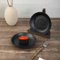 Plateau rond en mélamine noir de 5 pouces, assiette à dîner, vaisselle, assiette à sushi, assiette à steak, assiette à dessert, plateau à thé pour fête