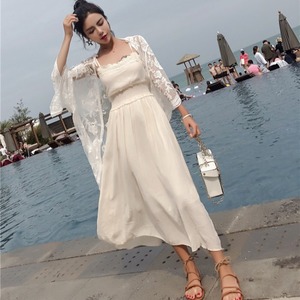 Novo Vestido de Praia Elegante Estilo Coreano para Férias à Beira-Mar com Cardigã Longo de Renda Bordada - Product Image 4