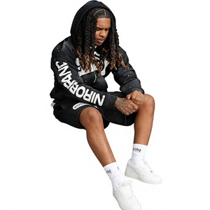 Conjunto de Sudadera con Capucha para Hombre, Estampado por Sublimación en Blanco y Negro, Estilo Urbano, Mezcla de Algodón y Felpa, Estilo Deportivo Informal para Otoño - Product Image 2