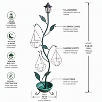 Support de pot de fleurs solaire à 3 paniers avec cadre en fer thermolaqué, paniers suspendus en fil métallique, écologique, durable, décoration de jardin extérieur