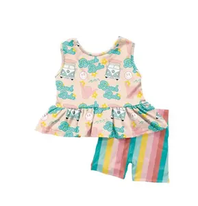 Preorder summer cute beach babe girl's sleeveless shirt shorts 2 pcs outfits wholesale sister little girls clothing styles