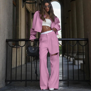 Fashion <strong>Trending</strong> Streetwear Clothing Outfit Suits Short Blazer Crop Top and Pants Set Coords Two Piece <strong>Suite</strong> for Women - Product Image 3