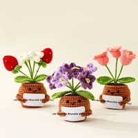 Poupée pomme de terre joyeuse en peluche tricotée à la main, ornement de plante en pot tricoté, fleurs artificielles au crochet à énergie positive