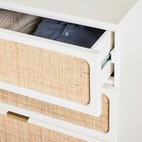 Armoire de rangement moderne en bois massif avec 6 tiroirs, commode tissée en rotin