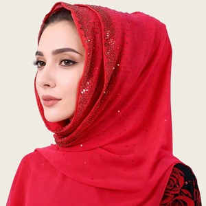 ผ้าคลุมศีรษะชีฟองคุณภาพสูงหรูหรา ประดับมุกและคริสตัล ผ้าพันคอยาวสไตล์ชาติพันธุ์ สีพื้น ขนาดใหญ่ - Product Image 6