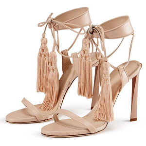 Sandali Boho da Donna in Camoscio con Frange, Tacchi a Spillo Sexy con Cut-out, Eleganti Scarpe con <span class=keywords><strong>Tacco</strong></span> Alto in Camoscio Marrone - Product Image 1