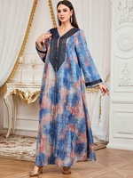 Nouvelle robe longue d'été pour femmes, style ample, col en V, manches longues, respirante, élégante, vêtements musulmans, robe de Dubaï, robe du Moyen-Orient