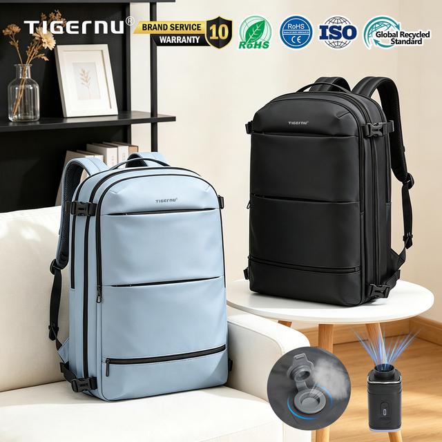 Tigernu 17 Inch Waterproof Automatic Vacuum Compression Backpack TSA Lock Anti Theft Men Airbag Laptop Backpack