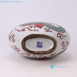 RZSY31-A Vase en porcelaine Famille Verte de Jingdezhen, peint à la main, en forme de flacon lune avec motif de dragon <span class=keywords><strong>vert</strong></span> - Product Image 6