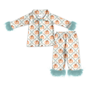 Pyjamas en fourrure décontractés pour filles, style boutique personnalisé, motif citrouille, tenue d'automne pour bébé, nouvelle mode, prix d'usine, vêtements mignons pour enfants, vente en gros - Product Image 6