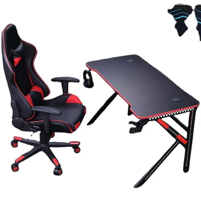 Venda de alta qualidade Custom Grande Computer Racing RGB Luz Gamer Mesa E Cadeira Set Para Escritório Mesa De Jogos Com LED