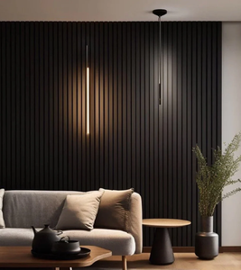 Panneaux acoustiques muraux en bois <span class=keywords><strong>de</strong></span> chêne naturel MDF noir à lattes pour <span class=keywords><strong>studio</strong></span> |   Panneaux muraux imperméables et insonorisés 240 cm x 60 cm pour la pièce | - Product Image 1