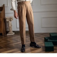 Nouveau Pantalon de Costume Automne 2024 Taille Haute Jambe Droite pour Hommes, Vintage, Boucle Parisienne, Pantalon Drapé Élégant