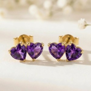 ต่างหูรูปหัวใจอเมทิสต์แบบมินิมอล พลอยสีม่วงธรรมชาติในตัวเรือนทอง 18K เครื่องประดับสุดหรูหรา โรแมนติก เหมาะสำหรับวันเกิด - Product Image 3