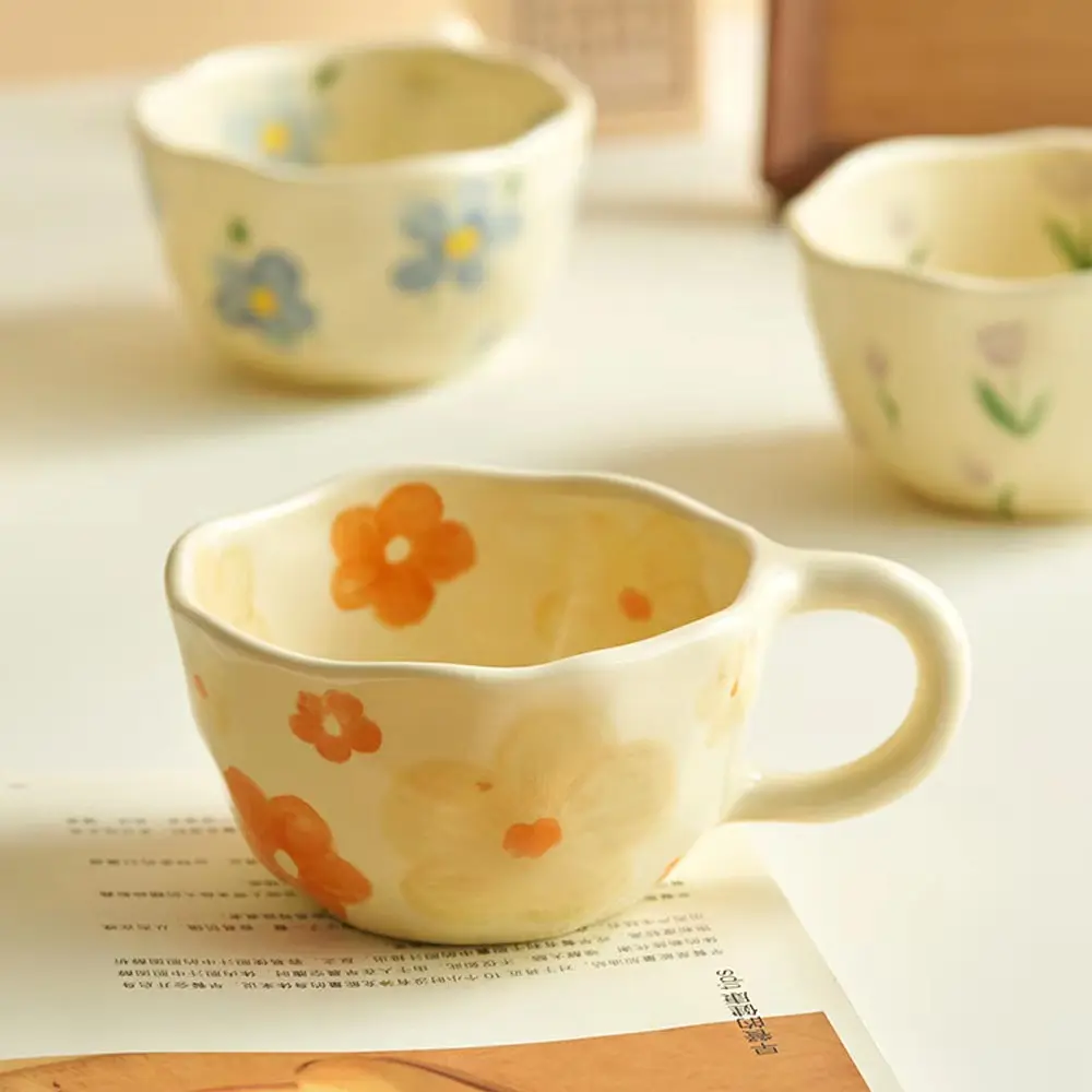 Bắc Âu sáng tạo sang trọng handmade cốc cà phê tinh tế số lượng lớn hoa gốm Mug với xử lý phụ kiện nhà