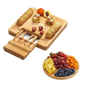Juego de tabla de quesos de bambú con cuchillo y plato para frutas, apto para lavar en lavavajillas, para servir y cortar - Product Image 2