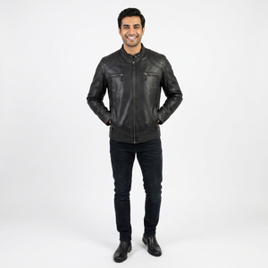Mens <b>Slim</b> <b>Fit</b> Leather <b>Jacket</b> in Real Leather Custom Tailored Motorcycle Gear Personalized Maximum Comfort <b>jacket</b> for men - Product Image 1