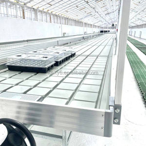 Mesa de cultivo de flujo y reflujo ajustable grande comercial, Banco rodante hidropónico, invernadero con rieles de enrejado - Product Image 1