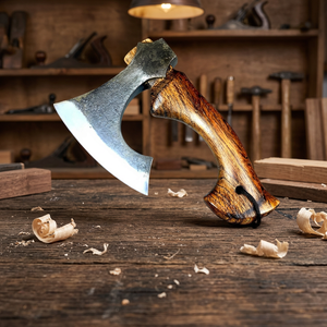 THEWIZ CRAFTS Tomahawk industriel de haute qualité en acier à haute teneur en carbone, manche en bois de chêne sculpté, fourreau de protection en cuir PU, fait main - Product Image 3