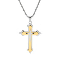 Collier pendentif croix en acier inoxydable pour hommes, chaîne de pull géométrique à trois couches, vente en gros