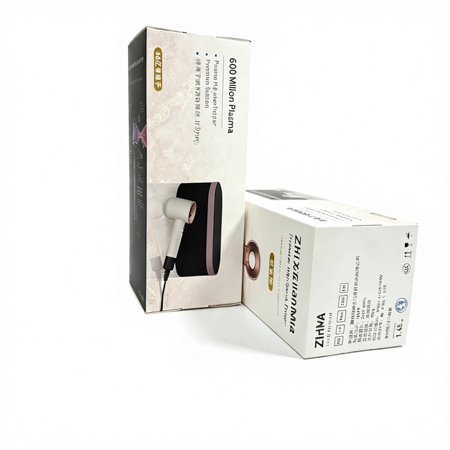 Recyclable Coated Paper Hair Dryer Packaging Box with Custom Logo Customizable Shape UV Coating & Embossing