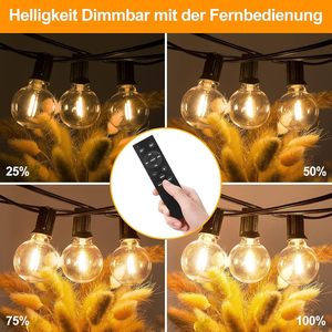 Luci Fatate da Esterno 50FT/100FT, Luci <span class=keywords><strong>LED</strong></span> Dimmerabili <span class=keywords><strong>con</strong></span> <span class=keywords><strong>Telecomando</strong></span>, 50 Lampadine Bianco Caldo - Product Image 3