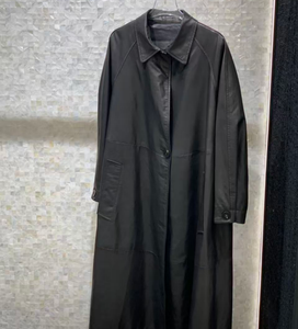 Cappotto <span class=keywords><strong>Trench</strong></span> Primaverile da <span class=keywords><strong>Donna</strong></span> in Vera <span class=keywords><strong>Pelle</strong></span> di Alta Qualità, Elegante, Slim Fit, Traspirante, <span class=keywords><strong>Nero</strong></span>, con Bottone Singolo - Product Image 5