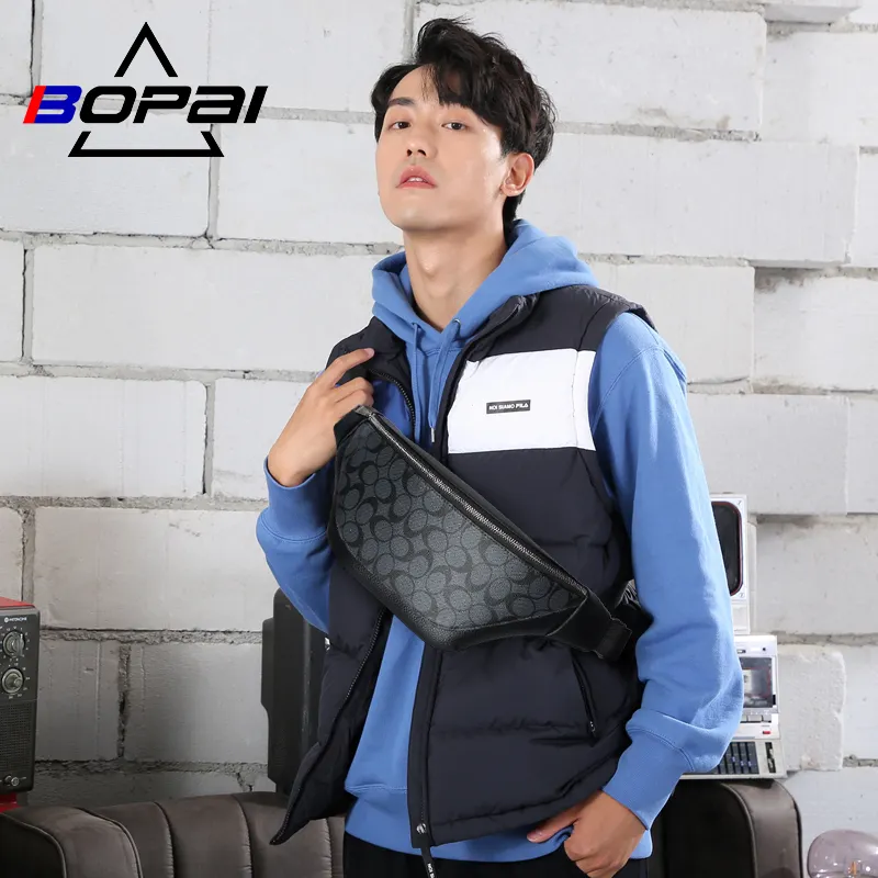 BOPAI stylish design street style custom logo sport cellphone storage single shoulder strap crossbody men fashion PVC waist bags