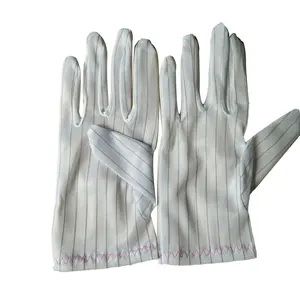 白色条纹互锁手指耐油双面防静电耐热静电绝缘工作手套