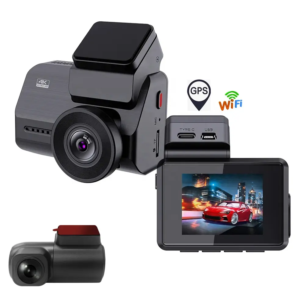 Relee 4k Dashcam with wifi gps Car DVR Two Lens Camera mini 4k Dash Cam Front and Rear 24H Parking Monitor