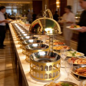 ถาดอุ่นอาหารสแตนเลสสีทอง 8 ลิตร ทรงกลม สำหรับบุฟเฟ่ต์ โรงแรม ร้านอาหาร ใช้ในเชิงพาณิชย์ - Product Image 4