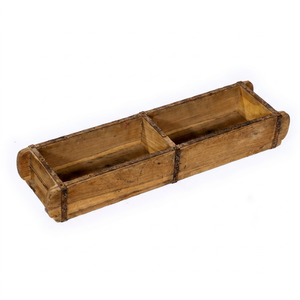 Plateau de rangement en bois pour moule à briques double, fait main avec bande de fer, style ferme, pour jardin, entrée, salon, maison, hôtel, décoration - Product Image 1